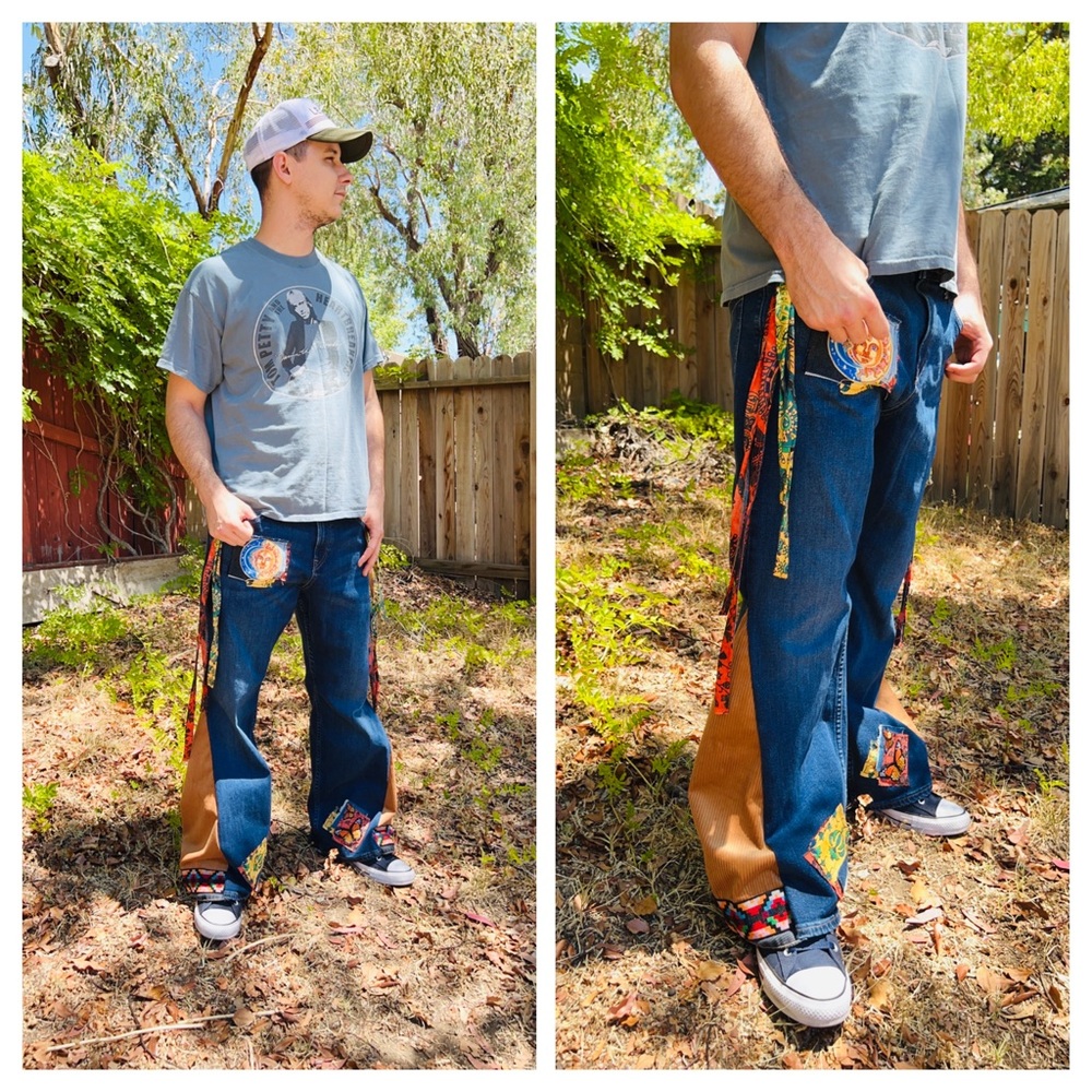 Bell bottom Jeans Unisex Upcycled Mens Jeans - Picture 9 of 13
